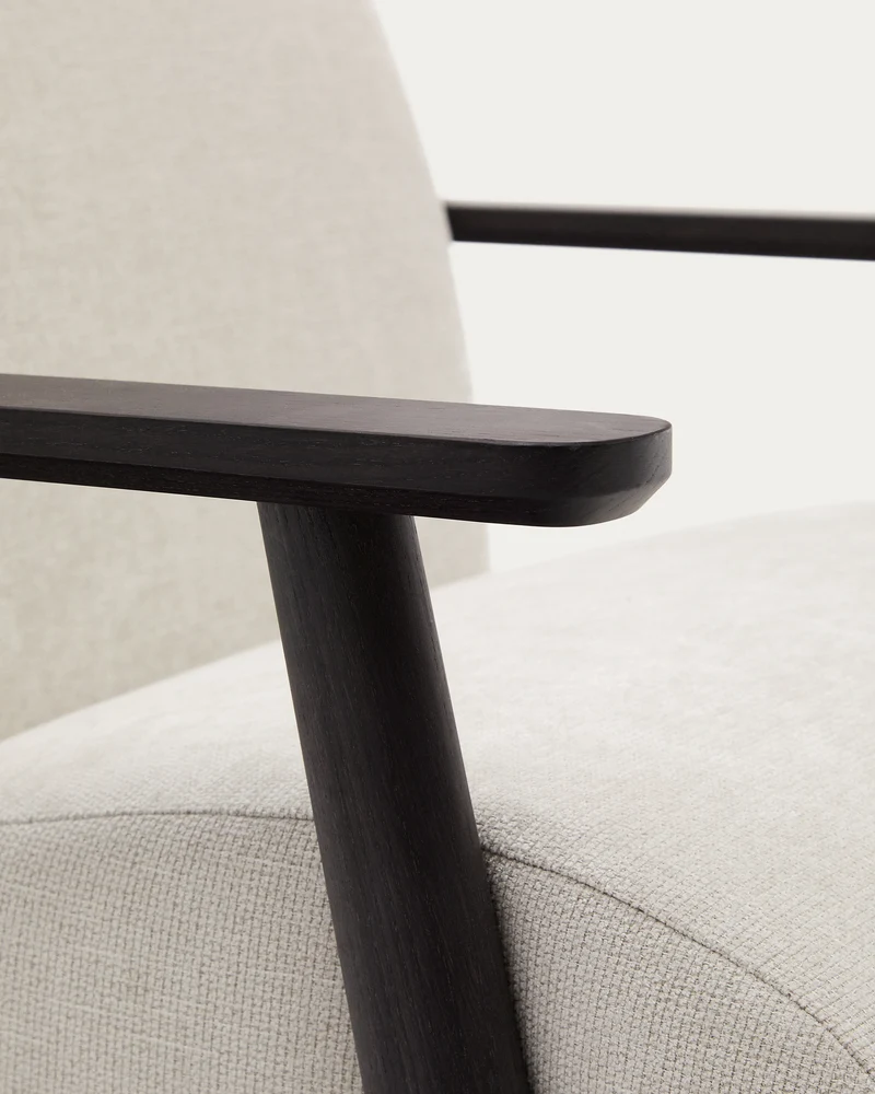 Meghan armchair in pearl chenille and with solid beech wood in a wenge finish FSC Mix Credit