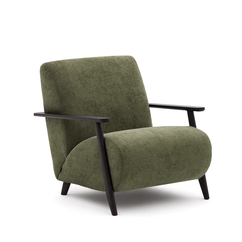 Meghan armchair in green chenille and with solid beech wood in a wenge finish FSC Mix Credit