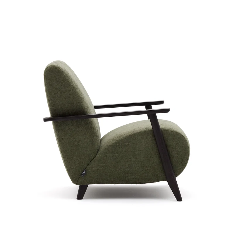 Meghan armchair in green chenille and with solid beech wood in a wenge finish FSC Mix Credit