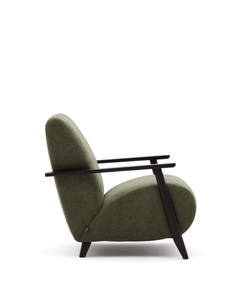 Meghan armchair in green chenille and with solid beech wood in a wenge finish FSC Mix Credit