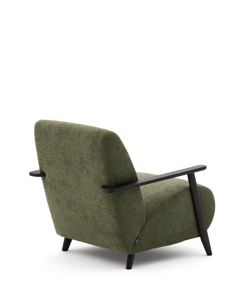 Meghan armchair in green chenille and with solid beech wood in a wenge finish FSC Mix Credit