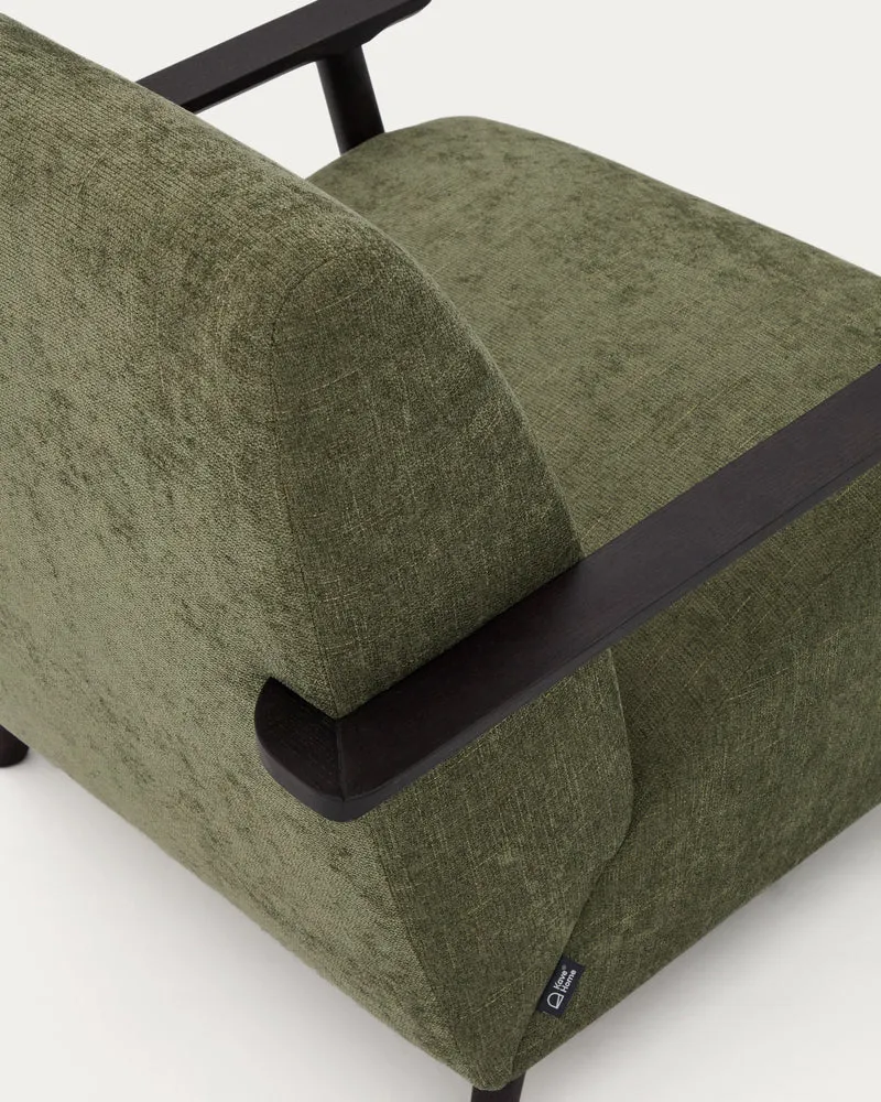 Meghan armchair in green chenille and with solid beech wood in a wenge finish FSC Mix Credit