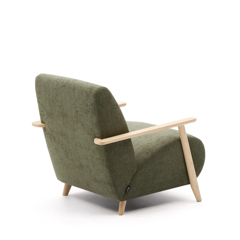 Meghan armchair in green chenille and with solid beech wood in a natural finish FSC Mix Credit