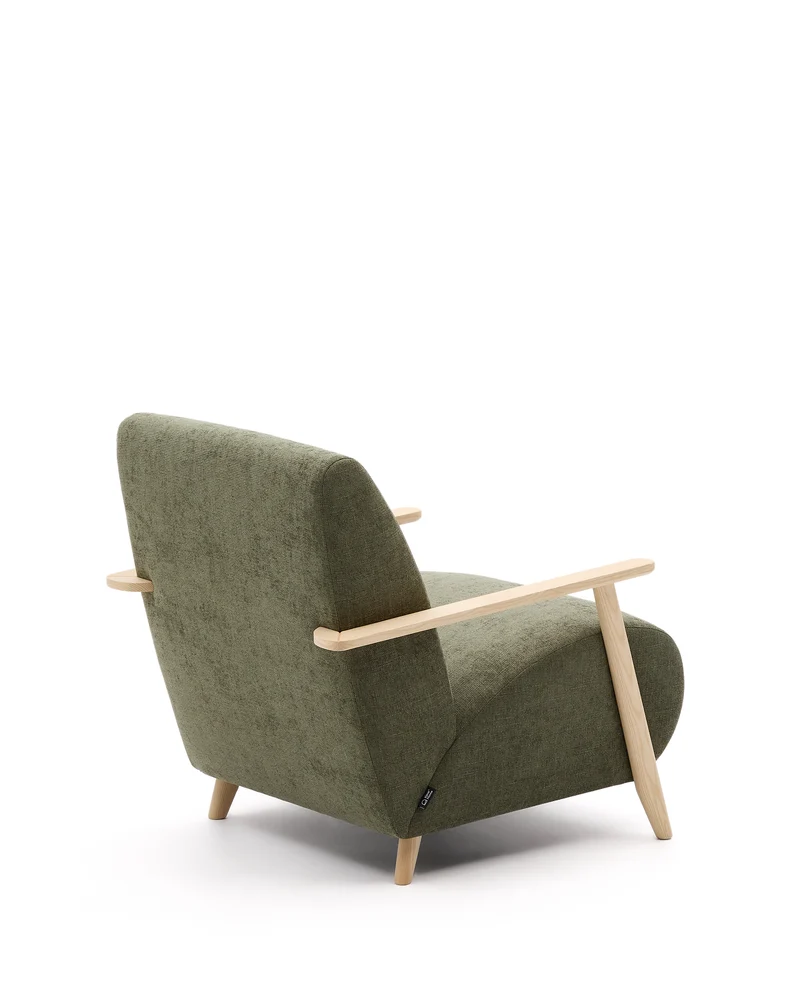 Meghan armchair in green chenille and with solid beech wood in a natural finish FSC Mix Credit