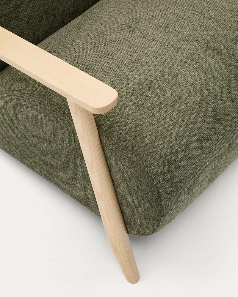 Meghan armchair in green chenille and with solid beech wood in a natural finish FSC Mix Credit