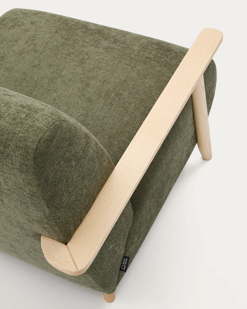 Meghan armchair in green chenille and with solid beech wood in a natural finish FSC Mix Credit