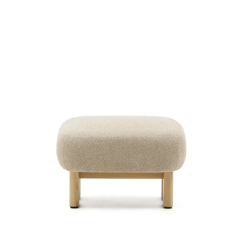 Nema beige chenille footstool with solid ash wood legs natural finish 65x55.4 cm FSC 100%