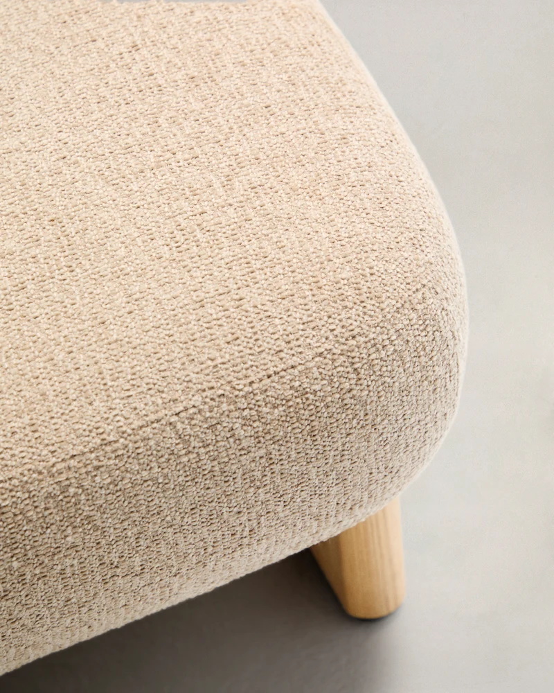 Nema beige chenille footstool with solid ash wood legs natural finish 65x55.4 cm FSC 100%