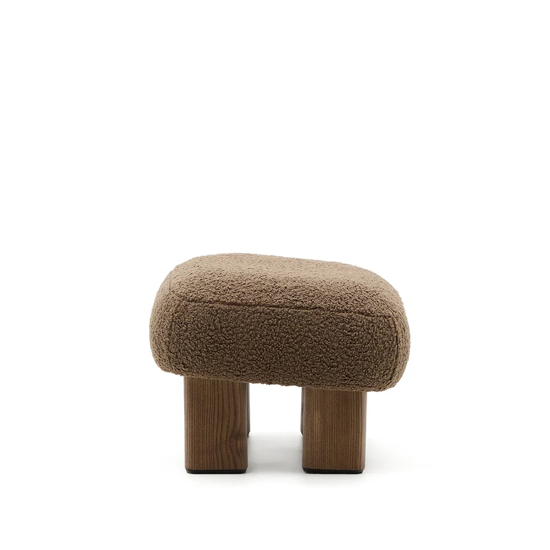 Nema taupe bouclé footstool with solid ash wood legs walnut finish 65x55.4cm FSC 100%