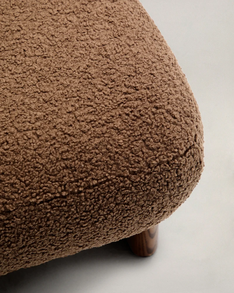 Nema taupe bouclé footstool with solid ash wood legs walnut finish 65x55.4cm FSC 100%