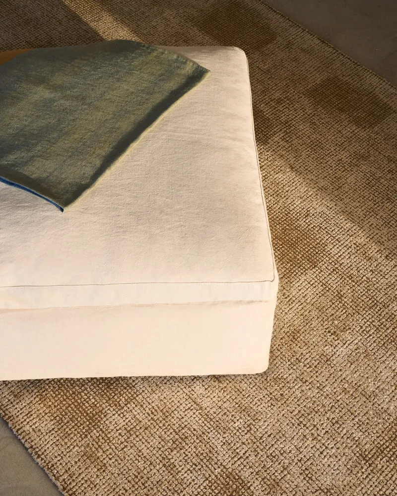 Zenira beige cotton and linen footrest with removable cover and cushion 90 x 90cm