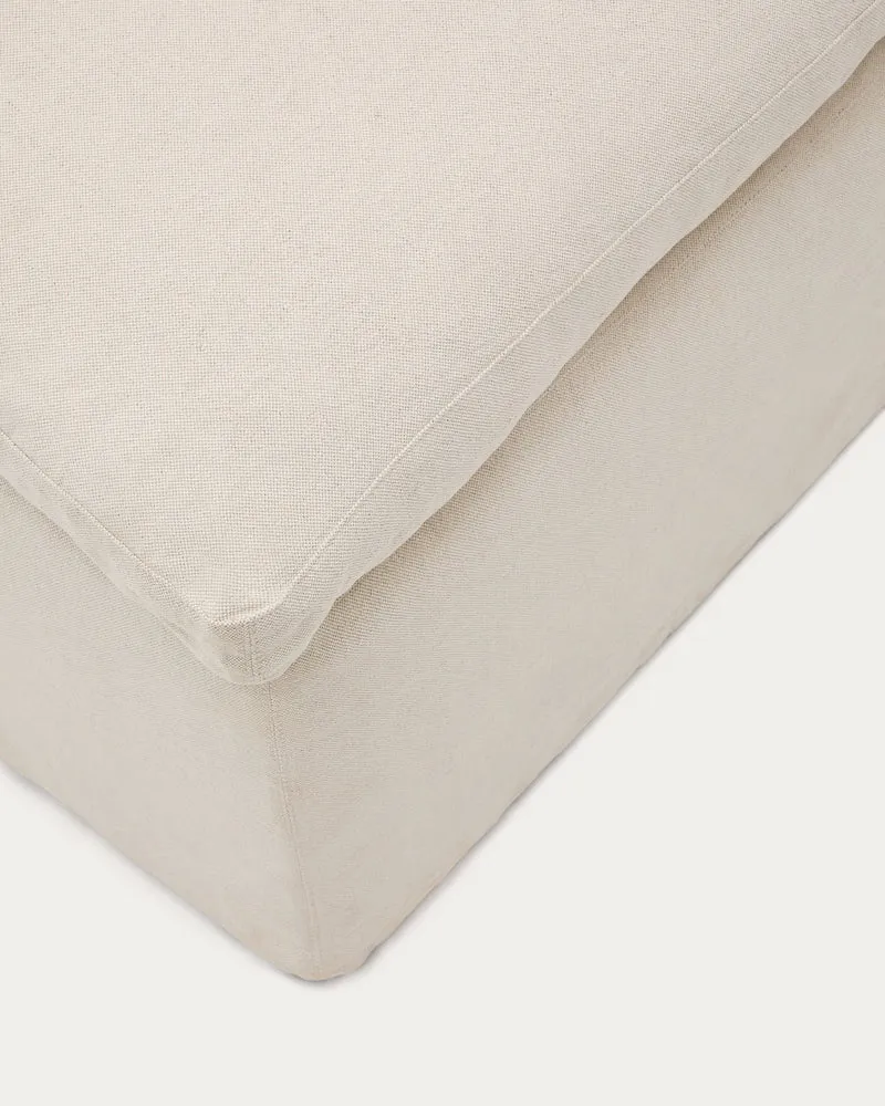 Zenira beige cotton and linen footrest with removable cover and cushion 90 x 90cm