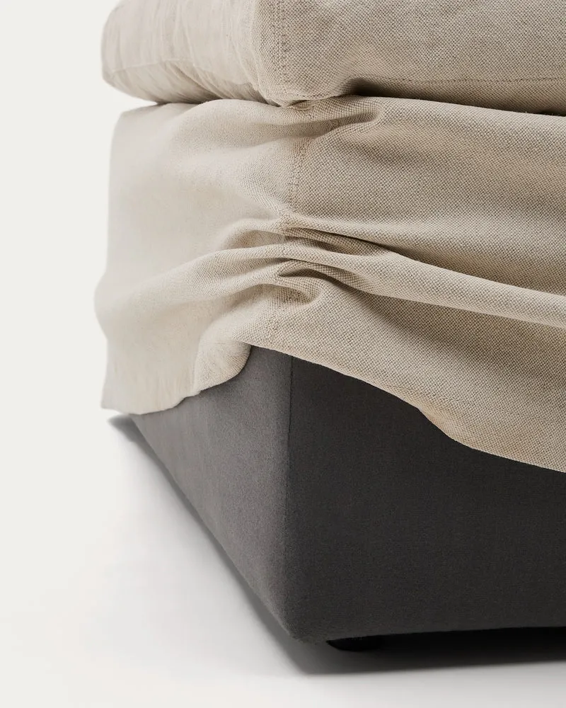 Zenira beige cotton and linen footrest with removable cover and cushion 90 x 90cm