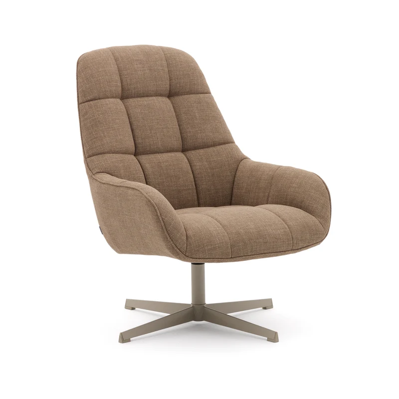 Jaspe light brown swivel armchair with grey-finished metal, FSC 100%