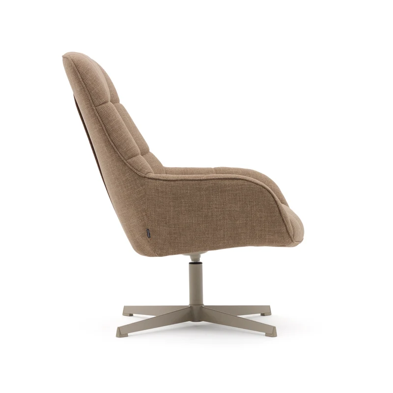 Jaspe light brown swivel armchair with grey-finished metal, FSC 100%