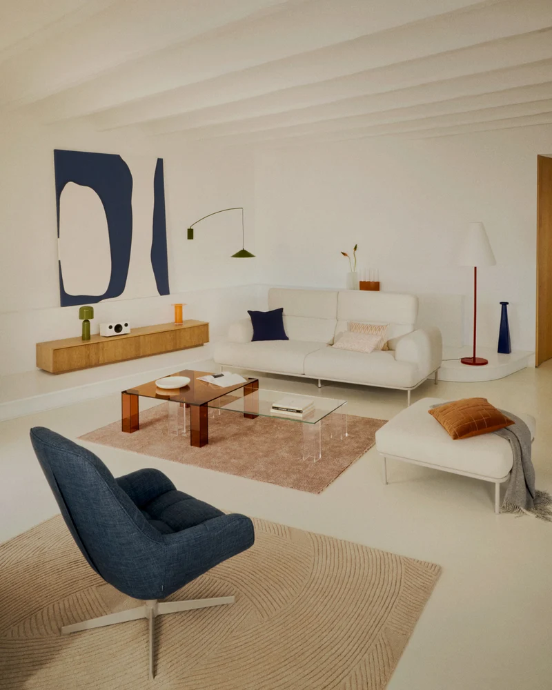Jaspe blue swivel armchair with grey-finished metal, FSC 100%
