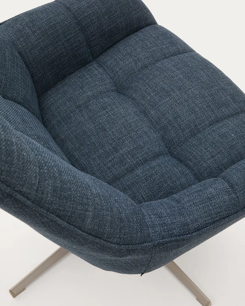 Jaspe blue swivel armchair with grey-finished metal, FSC 100%