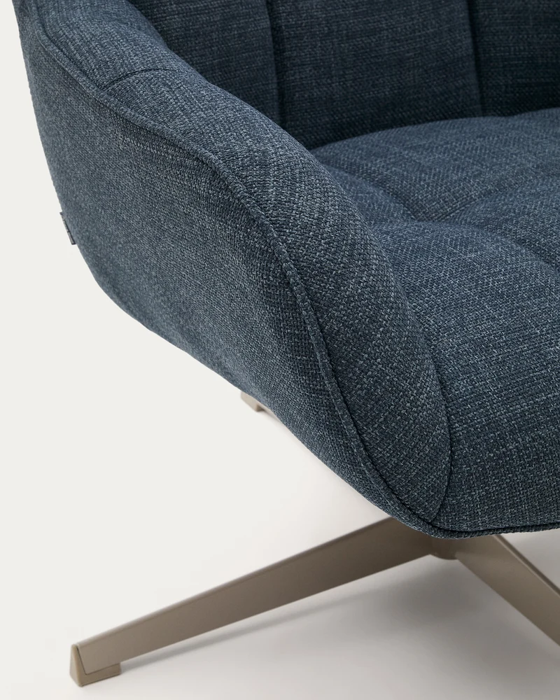 Jaspe blue swivel armchair with grey-finished metal, FSC 100%