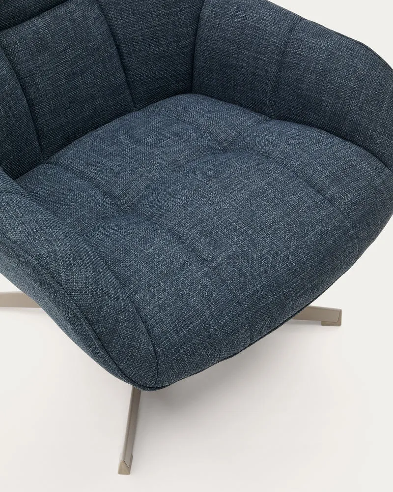 Jaspe blue swivel armchair with grey-finished metal, FSC 100%