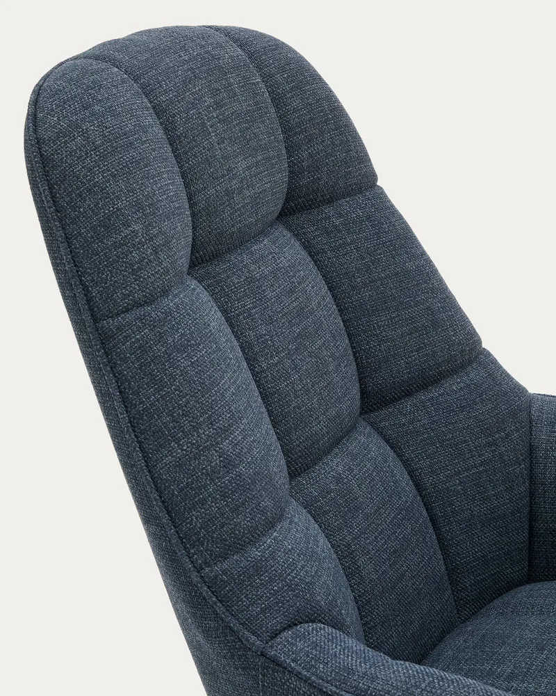 Jaspe blue swivel armchair with grey-finished metal, FSC 100%