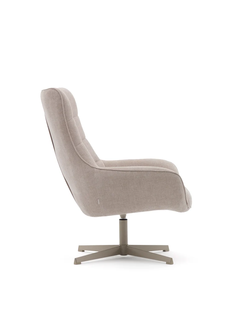 Teryl swivel beige chenille armchair with grey-finished metal, FSC 100%
