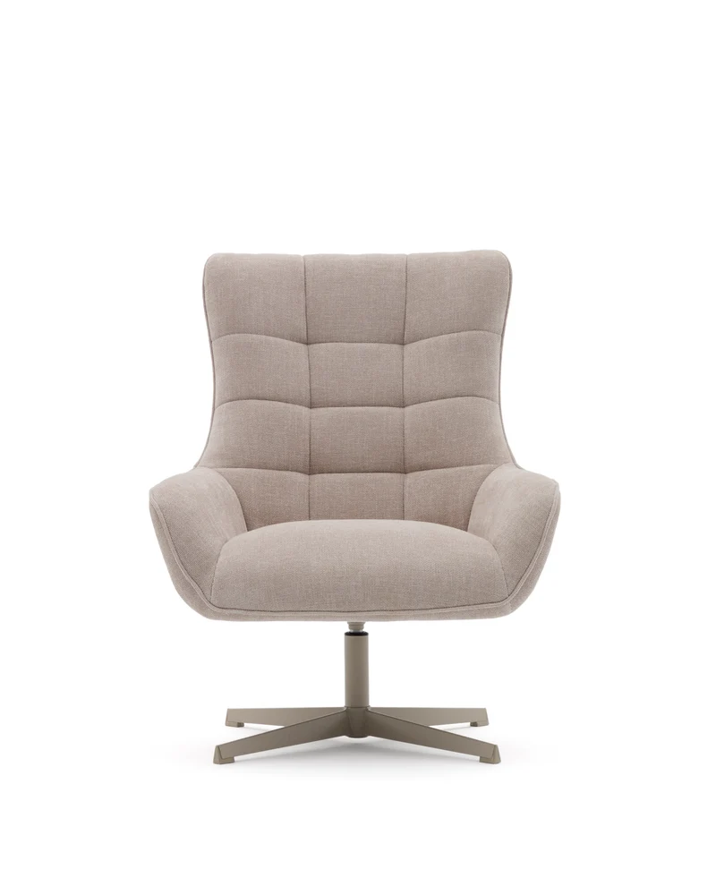 Teryl swivel beige chenille armchair with grey-finished metal, FSC 100%