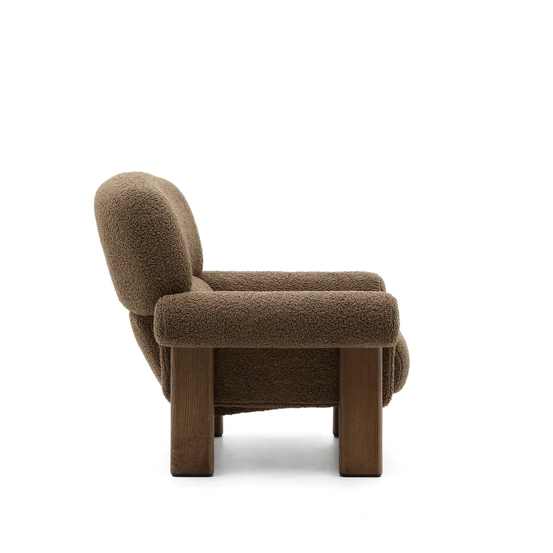 Nema armchair in taupe bouclé with solid ash wood legs in a walnut finish FSC 100%