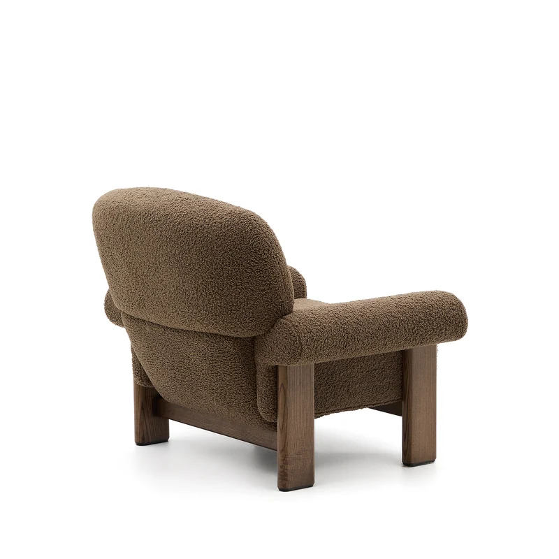 Nema armchair in taupe bouclé with solid ash wood legs in a walnut finish FSC 100%