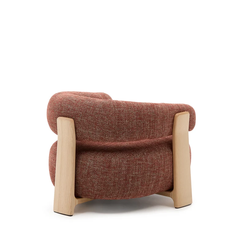 Granite terracotta chenille armchair with solid ash wood legs in a natural tone finish FSC 100%