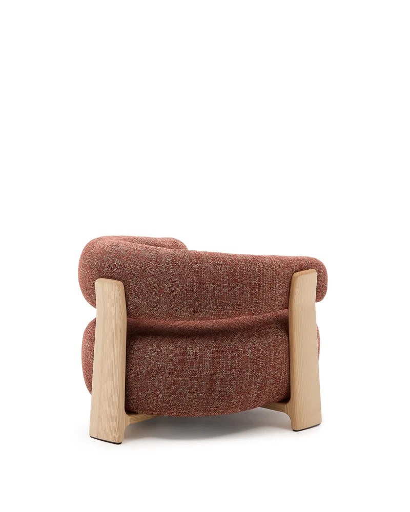 Granite terracotta chenille armchair with solid ash wood legs in a natural tone finish FSC 100%