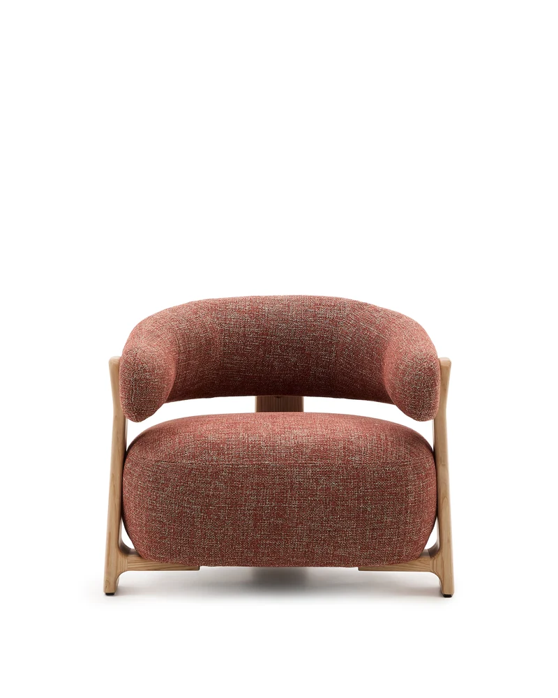 Granite terracotta chenille armchair with solid ash wood legs in a natural tone finish FSC 100%