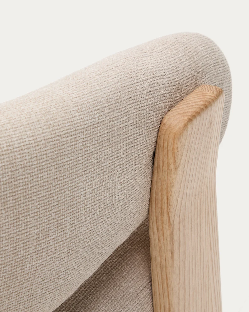 Granite beige chenille armchair with solid ash wood legs in a natural tone finish FSC 100%