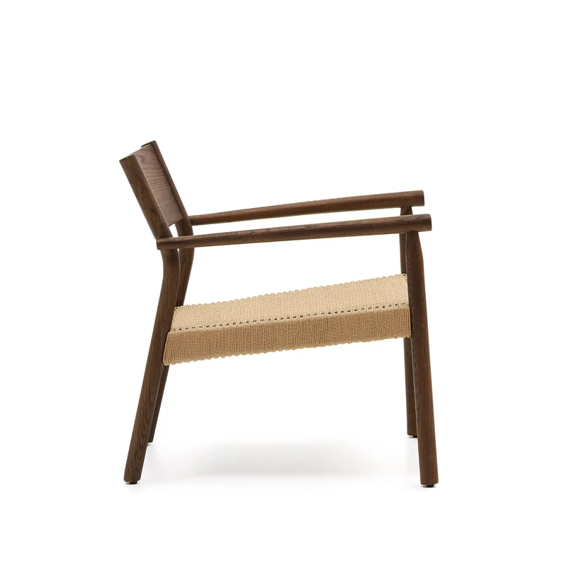 Yalia armchair in solid oak with a walnut finish and paper rope seat