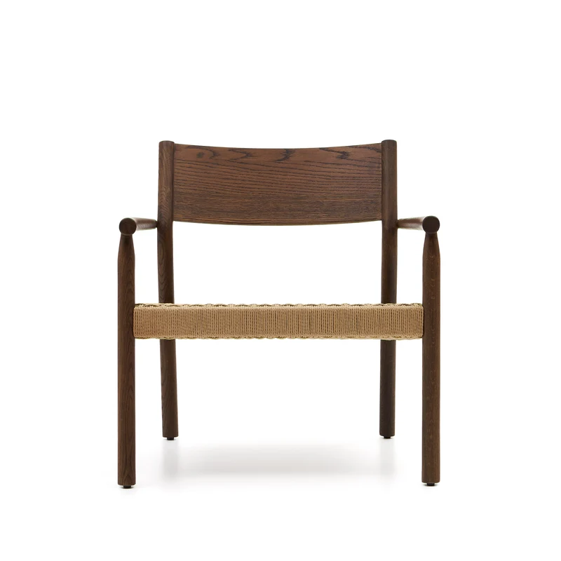 Yalia armchair in solid oak with a walnut finish and paper rope seat