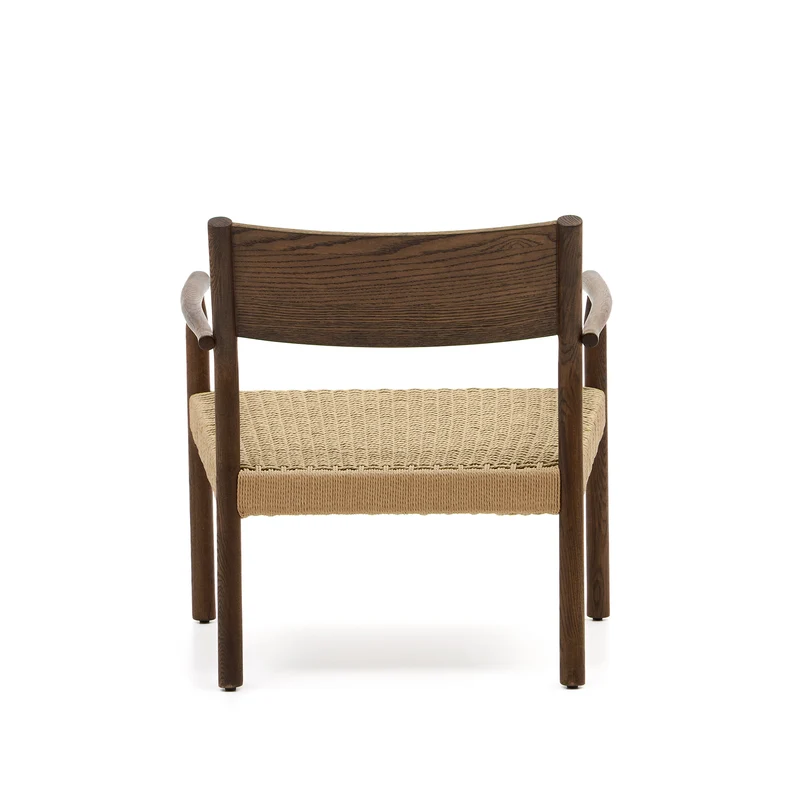 Yalia armchair in solid oak with a walnut finish and paper rope seat