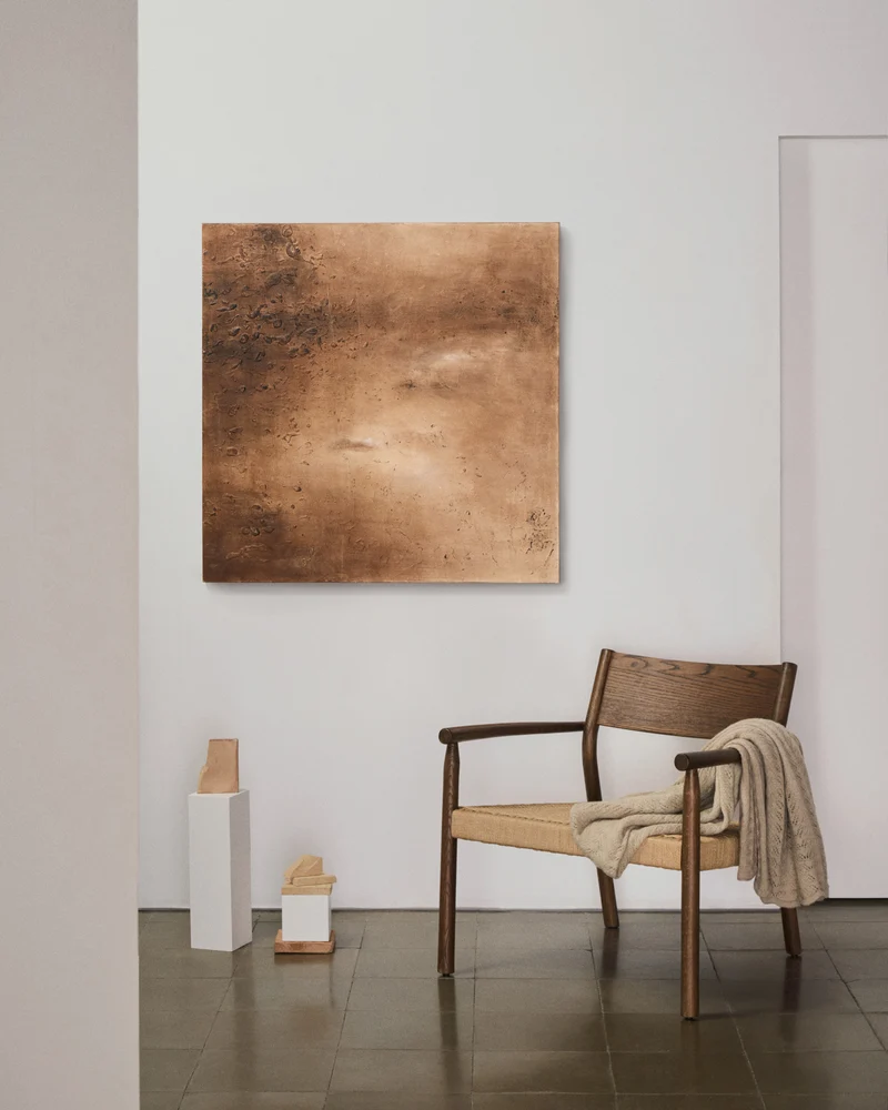 Yalia armchair in solid oak with a walnut finish and paper rope seat