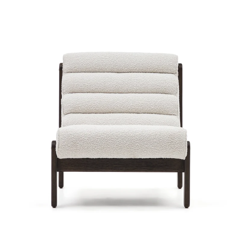 Magira armchair in white bouclé and solid oak wood with a dark finish