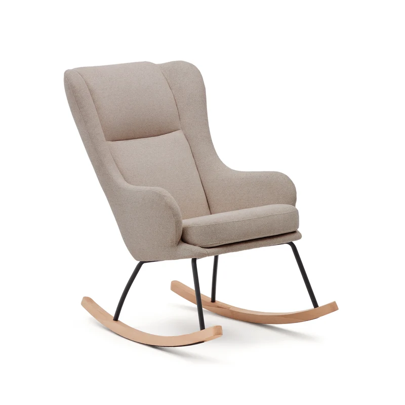 Maustin rocking chair in beige chenille with a black steel structure and beech wood