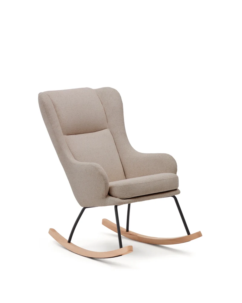 Maustin rocking chair in beige chenille with a black steel structure and beech wood
