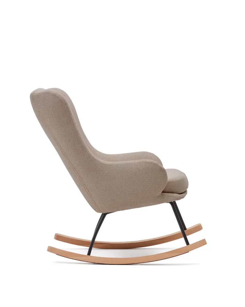Maustin rocking chair in beige chenille with a black steel structure and beech wood