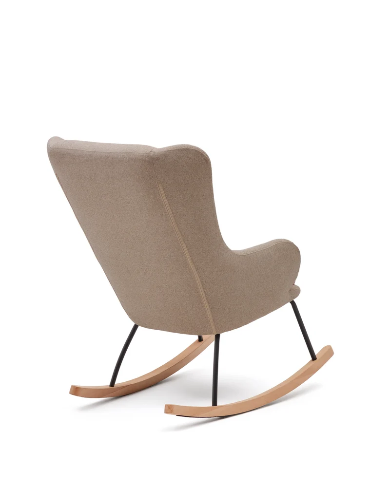 Maustin rocking chair in beige chenille with a black steel structure and beech wood