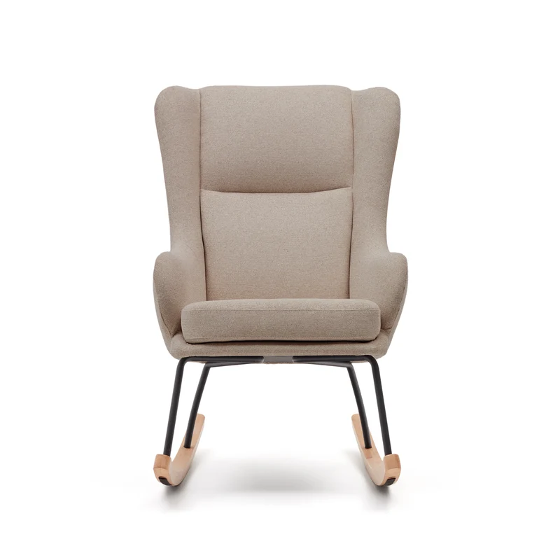 Maustin rocking chair in beige chenille with a black steel structure and beech wood