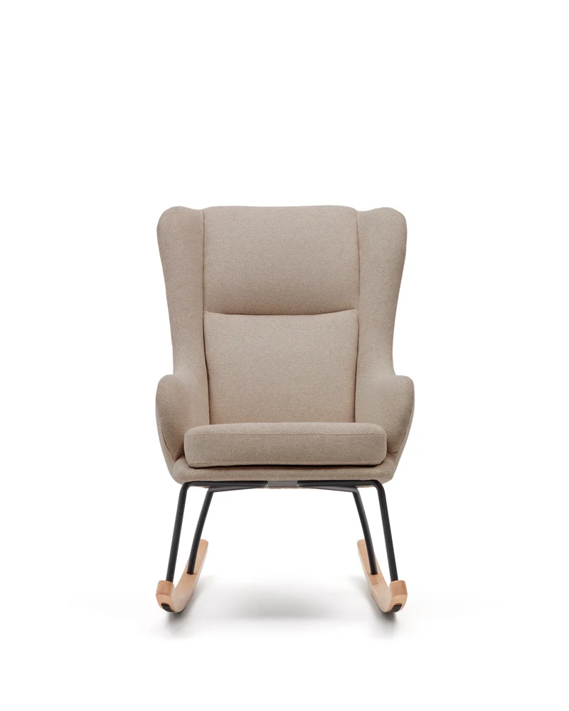 Maustin rocking chair in beige chenille with a black steel structure and beech wood