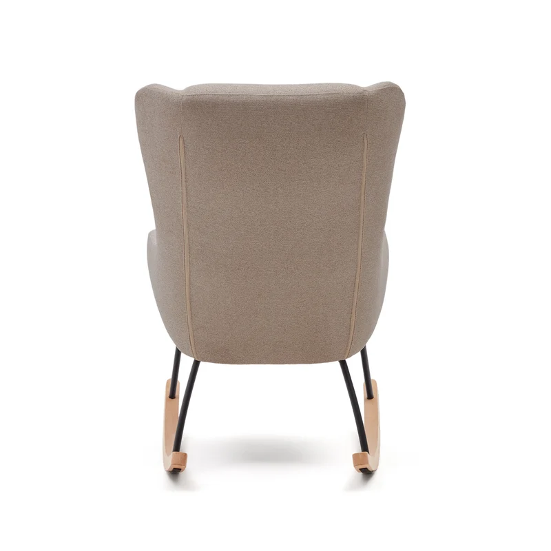 Maustin rocking chair in beige chenille with a black steel structure and beech wood