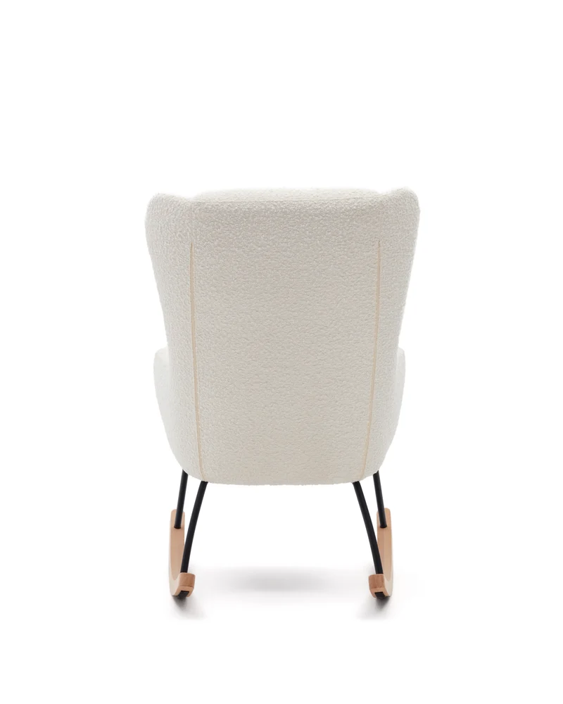Maustin rocking chair in white bouclé with a black steel structure and beech wood