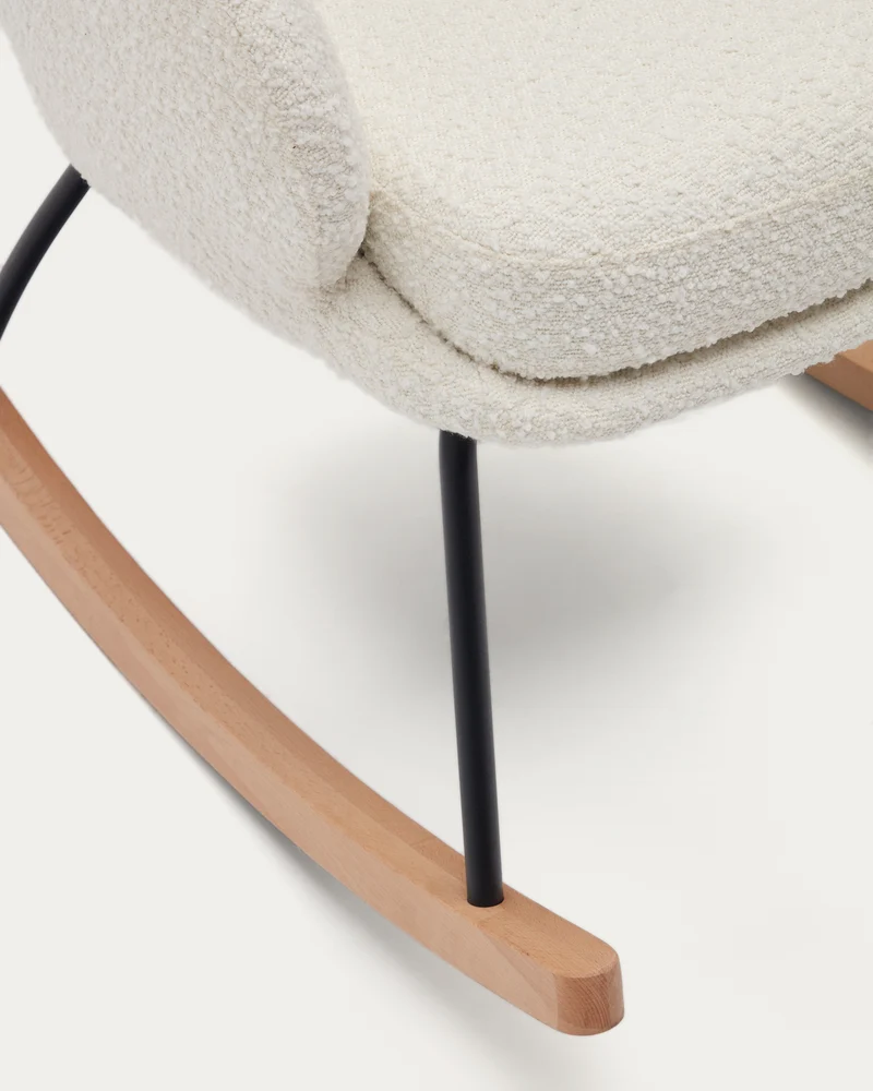 Maustin rocking chair in white bouclé with a black steel structure and beech wood