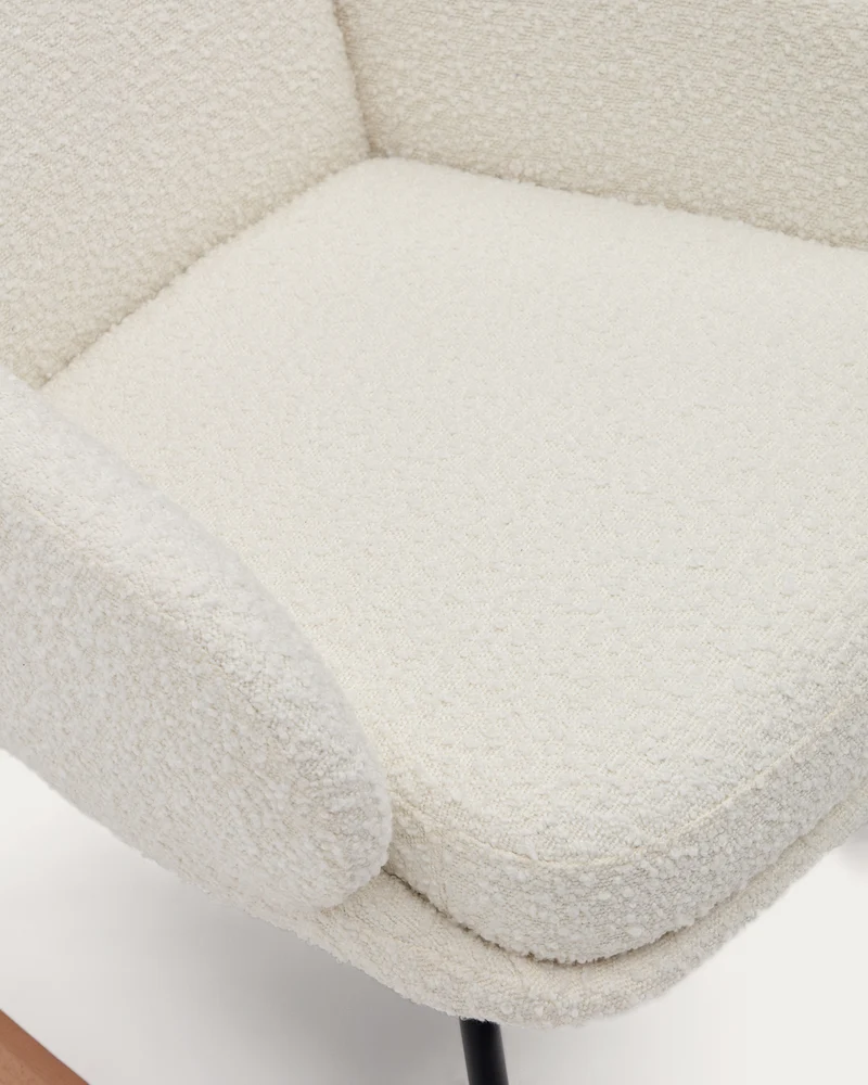 Maustin rocking chair in white bouclé with a black steel structure and beech wood