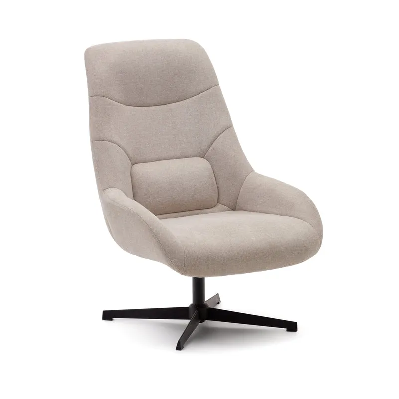 Celida swivel armchair in beige chenille and steel with black finish FSC 100%