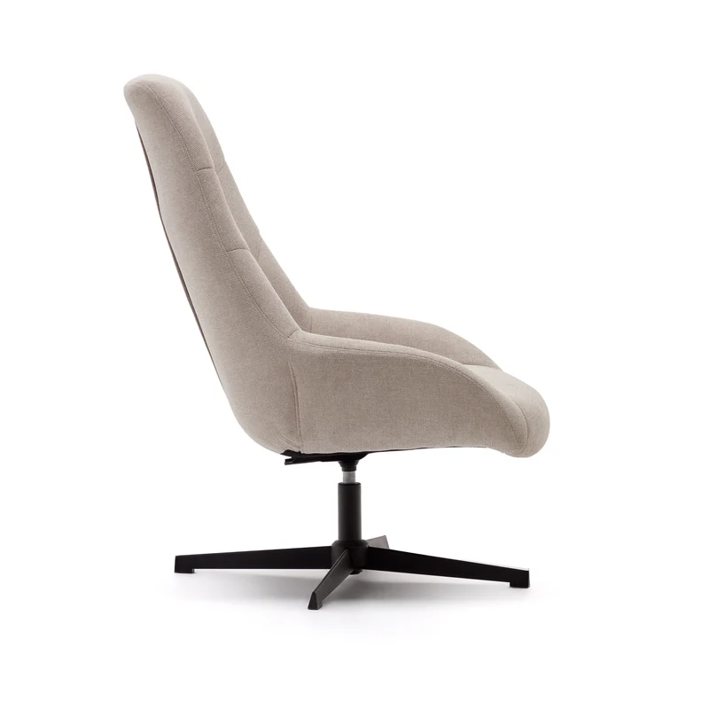 Celida swivel armchair in beige chenille and steel with black finish FSC 100%