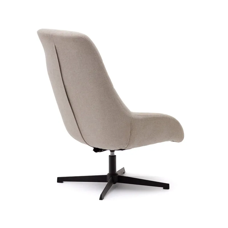 Celida swivel armchair in beige chenille and steel with black finish FSC 100%